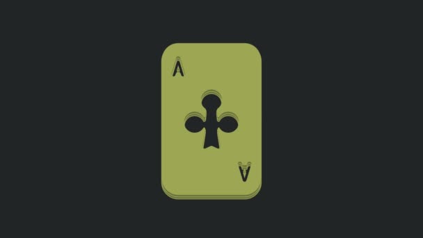 Groene Speelkaart Met Clubs Symbool Pictogram Geïsoleerd Zwarte Achtergrond Casino — Stockvideo