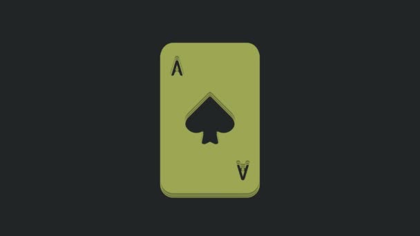 Groene Speelkaart Met Schoppen Symbool Pictogram Geïsoleerd Zwarte Achtergrond Casino — Stockvideo