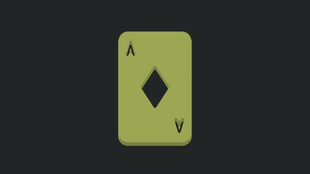 Зелена Гральна Картка Символом Діамантів Ізольована Чорному Тлі Азартні Ігри — стокове відео