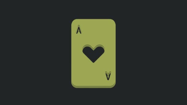 Zielona Karta Gry Ikoną Symbolu Serca Czarnym Tle Hazard Kasynie — Wideo stockowe