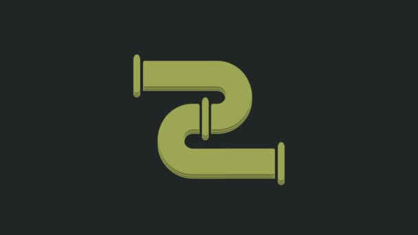 黒色の背景に分離された緑色産業用金属パイプアイコン 異なる形状の配管パイプライン部品 4Kビデオモーショングラフィックアニメーション — ストック動画