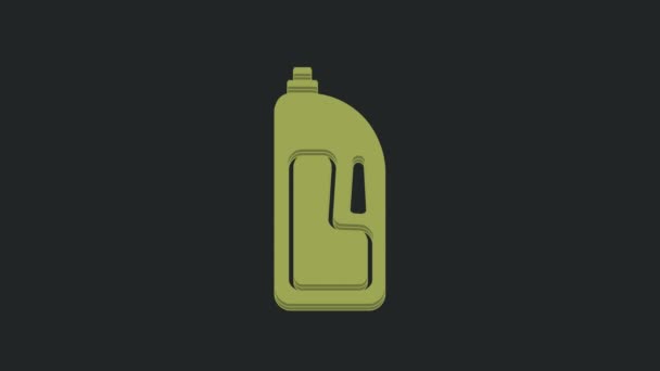 绿色容器 有排水清洁剂图标隔离在黑色背景上 塑料瓶中的洗涤剂 4K视频运动图形动画 — 图库视频影像