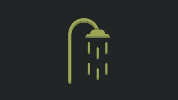 绿色淋浴头 水滴流动图标隔离在黑色背景 4K视频运动图形动画 — 图库视频影像