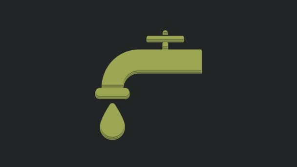 Grüner Wasserhahn Mit Fallendem Wassertropfen Symbol Auf Schwarzem Hintergrund Video — Stockvideo