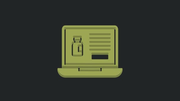 用黑色背景隔离的笔记本电脑图标在网上购买绿色毒品 网上购物符号 4K视频运动图形动画 — 图库视频影像