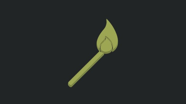 Green Burning Match Fire Icon Isolated Black Background Match Fire — Stock Video