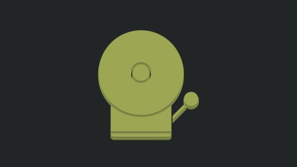 Green Ringing Alarm Icon Isolated Black Background Система Пожарной Сигнализации — стоковое видео