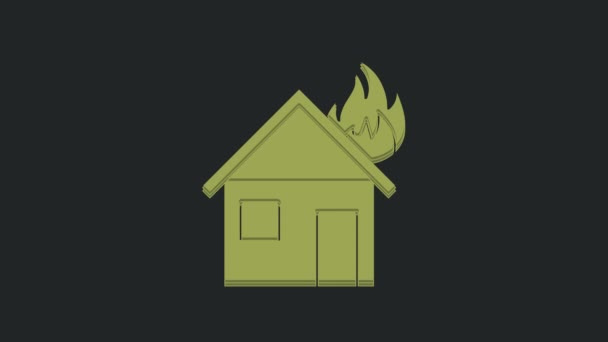 Fogo Verde Ícone Casa Chamas Isolado Fundo Preto Animação Gráfica — Vídeo de Stock