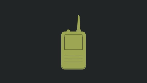 绿色对讲机图标隔离在黑色背景 便携式无线电发射机图标 无线电收发报机信号 4K视频运动图形动画 — 图库视频影像