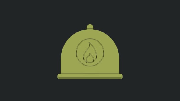 绿色消防员头盔或消防员帽子图标隔离在黑色背景 4K视频运动图形动画 — 图库视频影像