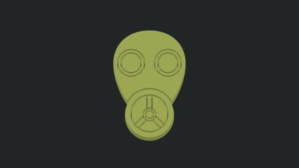 黒の背景に隔離された緑色のガスマスクアイコン 呼吸器のサインだ 4Kビデオモーショングラフィックアニメーション — ストック動画