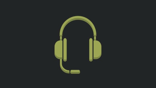 带麦克风图标的绿色耳机隔离在黑色背景上 4K视频运动图形动画 — 图库视频影像
