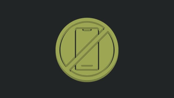Verde Nessuna Icona Del Telefono Cellulare Isolato Sfondo Nero Non — Video Stock