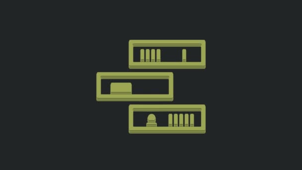 Green Shelf Books Icon Isolated Black Background Shelves Sign Video — Stock Video