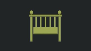 Yeşil Bebek beşik yatak ikonu siyah arka planda izole edilmiş. 4K Video hareketli grafik canlandırması.