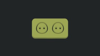 Siyah arkaplanda yeşil elektrik çıkış simgesi izole edildi. Elektrik prizi. Rosette sembolü. 4K Video hareketli grafik canlandırması.