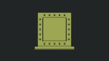 Siyah arkaplanda ışık simgesi olan yeşil makyaj aynası. 4K Video hareketli grafik canlandırması.