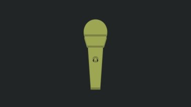 Yeşil Karaoke simgesi siyah arkaplanda izole edildi. Mikrofon ve monitör. 4K Video hareketli grafik canlandırması.