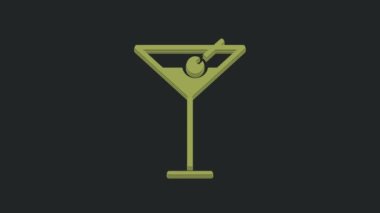 Siyah arka planda izole edilmiş yeşil martini cam ikonu. Kokteyl ikonu. Şarap kadehi ikonu. 4K Video hareketli grafik canlandırması.