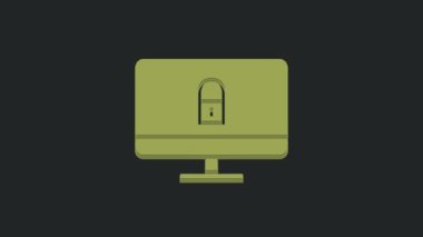 Bilgisayar ekranındaki Yeşil Kilit simgesi siyah arkaplanda izole edildi. Güvenlik, güvenlik, koruma kavramı. Güvenli bir ağ. 4K Video hareketli grafik canlandırması.