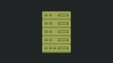 Green Server, Data, Web sunucu simgesi siyah arkaplanda izole edildi. 4K Video hareketli grafik canlandırması.