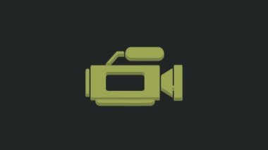 Yeşil Sinema kamera simgesi siyah arkaplanda izole edildi. Video kamera. Film tabelası. Film projektörü. 4K Video hareketli grafik canlandırması.