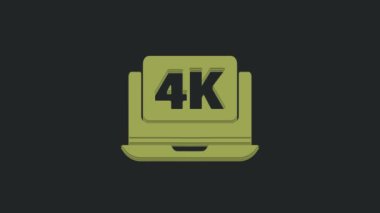 Siyah arkaplanda 4k video teknolojisi simgesi olan yeşil dizüstü bilgisayar ekranı. 4K Video hareketli grafik canlandırması.
