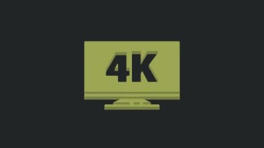 Siyah arkaplanda 4k Ultra HD video teknolojisi ikonu olan yeşil ekran televizyon. 4K Video hareketli grafik canlandırması.