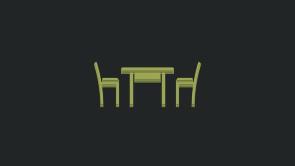 Zielony Drewniany Stół Ikoną Krzesła Czarnym Tle Animacja Graficzna Ruchu — Wideo stockowe