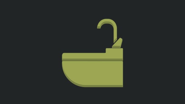 Lavabo Verde Con Icono Grifo Agua Aislado Sobre Fondo Negro — Vídeos de Stock