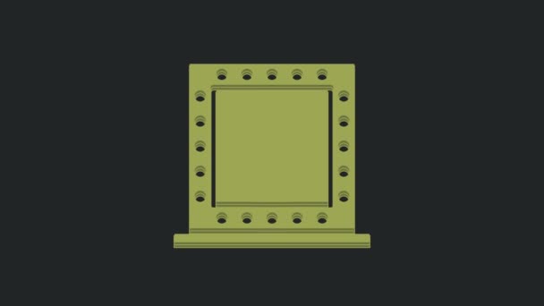 黒の背景に隔離されたライトアイコンと緑の化粧鏡 4Kビデオモーショングラフィックアニメーション — ストック動画