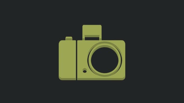 Icono Cámara Fotográfica Verde Aislado Sobre Fondo Negro Icono Cámara — Vídeo de stock