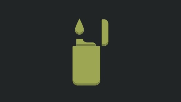 Icono Del Encendedor Verde Aislado Sobre Fondo Negro Animación Gráfica — Vídeo de stock