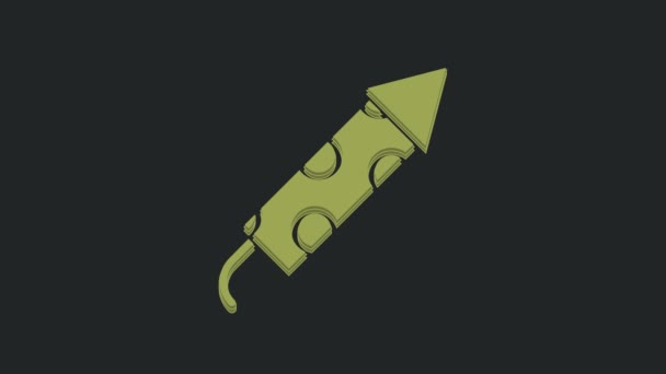 Ікона Ракети Green Firework Ізольована Чорному Тлі Концепція Веселої Вечірки — стокове відео