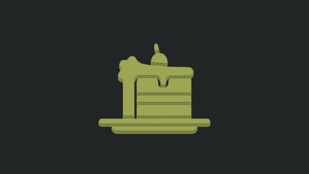 Піктограма Зеленого Торта Ізольована Чорному Тлі Днем Народження Відео Рух — стокове відео
