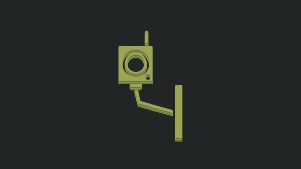 Icône Caméra Sécurité Verte Isolée Sur Fond Noir Animation Graphique — Video