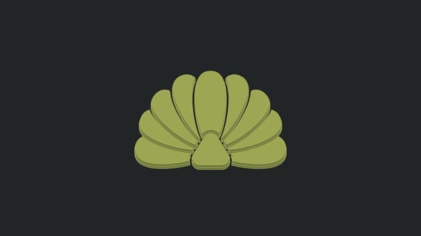 Green Scallop Mořská Skořápka Ikona Izolované Černém Pozadí Nápis Seashell — Stock video