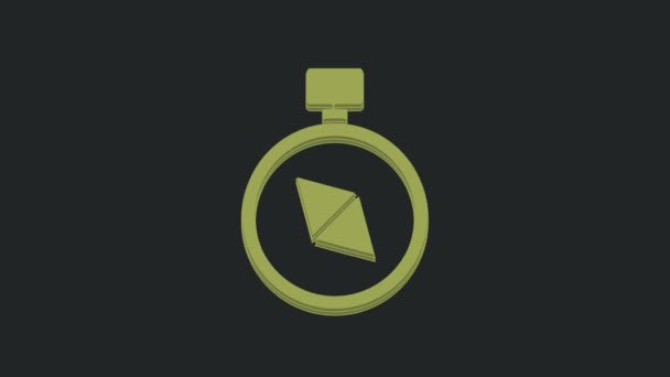 Ikona Zeleného Kompasu Izolovaná Černém Pozadí Windrose Navigační Symbol Znamení — Stock video