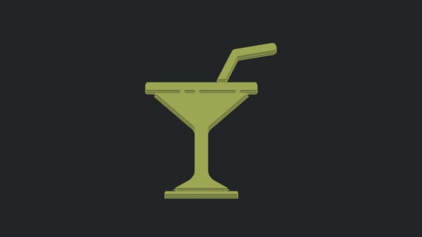 Зеленый Стеклянный Значок Martini Черном Фоне Икона Коктейля Значок Винного — стоковое видео