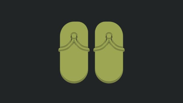 Infradito Verdi Icona Isolata Sfondo Nero Pantofole Spiaggia Animazione Grafica — Video Stock