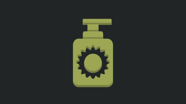 Значок Бутылки Зеленым Солнцезащитным Кремом Выделен Черном Фоне Защита Кожи — стоковое видео