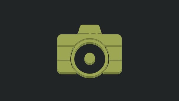 緑の写真カメラのアイコン黒の背景に隔離された カメラのアイコン 4Kビデオモーショングラフィックアニメーション — ストック動画