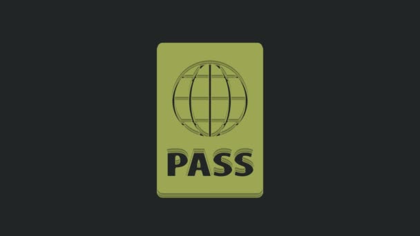 Zielony Paszport Ikoną Danych Biometrycznych Czarnym Tle Dokument Identyfikacyjny Animacja — Wideo stockowe