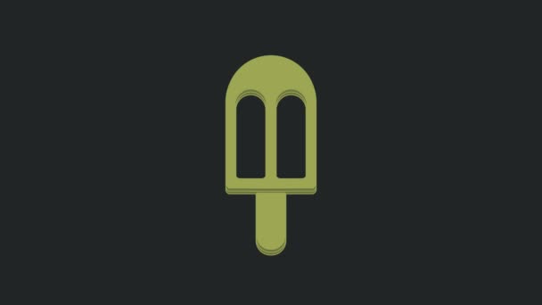 绿色冰淇淋图标隔离在黑色背景 甜蜜的象征 4K视频运动图形动画 — 图库视频影像
