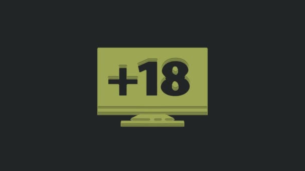 绿色计算机监视器 18及以上内容图标隔离在黑色背景上 年龄限制标志 性内容标志 成人频道4K视频运动图形动画 — 图库视频影像