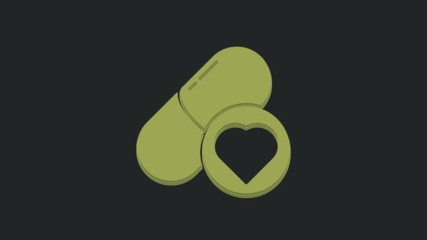 Зеленые Таблетки Потенции Значок Афродизиака Выделенный Черном Фоне Сексуальные Таблетки — стоковое видео