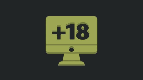 黒の背景に隔離された18 コンテンツアイコンと緑のコンピュータモニター 年齢制限記号 セックスコンテンツのサイン 大人のチャンネルだ 4Kビデオモーショングラフィックアニメーション — ストック動画