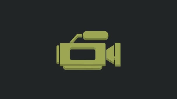 Groene Cinema Camera Pictogram Geïsoleerd Zwarte Achtergrond Video Camera Filmbord — Stockvideo