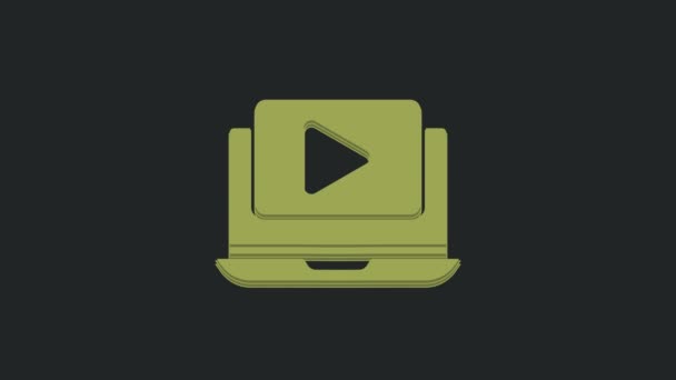 Green Online Play Video Icon Isolated Black Background Laptop Film — Stock Video
