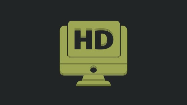 Grön Dator Bildskärm Med Video Teknik Ikon Isolerad Svart Bakgrund — Stockvideo